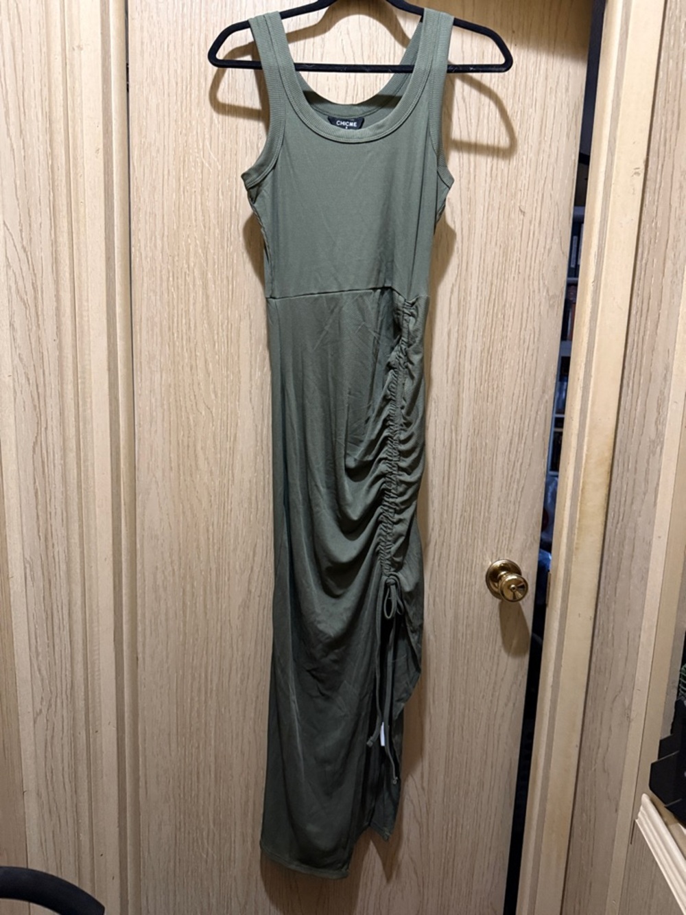 Chicme Olive Tank Maxi Dress with Side Ruched Detail